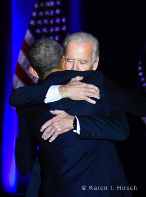 Joe Biden and Barack Obama in an embrace after Obama's Farewell speech